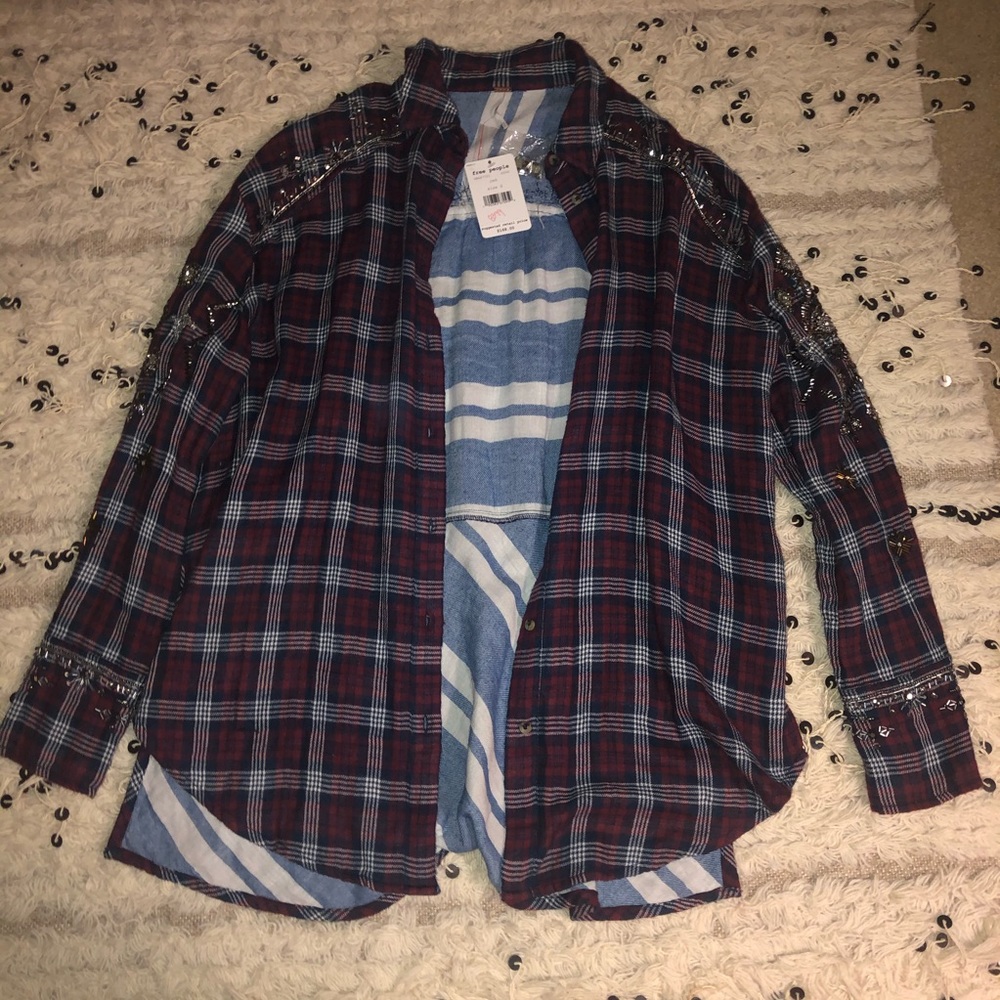 NET FREE PEOPLE EMBELLISHED FLANNEL